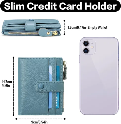 Vista 3 de FALAN MULE Billetera para AirTag para mujer con funda integrada para AirTag, AQH-Azul Gris, Casual