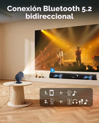 Vista 5 de Mini proyector para iPhone, proyector de películas portátil con WiFi y Bluetooth, soporte de 1080P, proyector de video giratorio de 240°