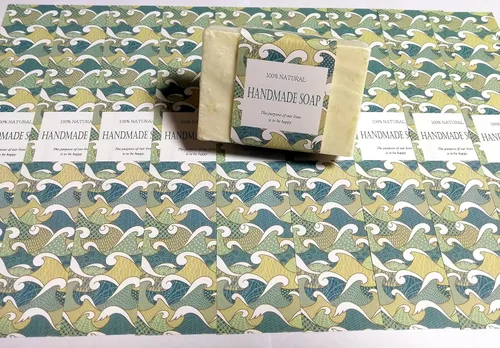 Vista 10 de Cinta de papel de envoltura para barra de jabón casera, productos hechos a mano, 20 piezas (horizontal - puntos azules)