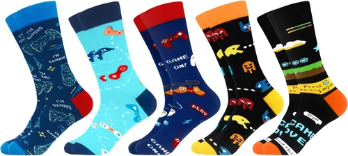Vista 21 de WeciBor - 12 pares de calcetines de algodón peinado para hombre con diseños divertidos y locos, tamaño 7-10/10-13/13-15 Negro/Azul/Verde/Multicolor