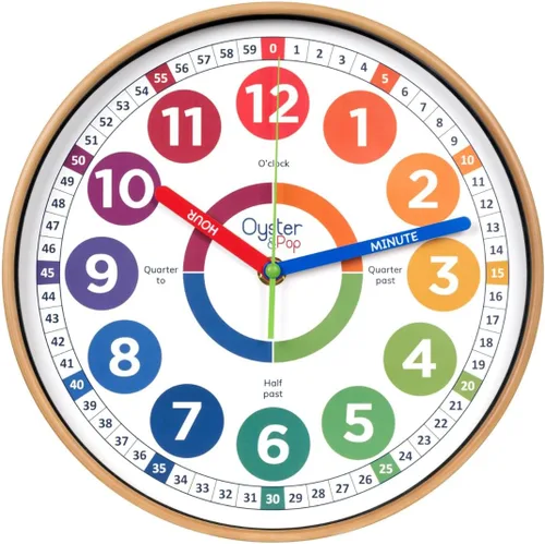 Oyster&Pop Reloj de aprendizaje para niños - Reloj de enseñanza para decir la hora - Relojes de pared para niños para dormitorios - Decoración de