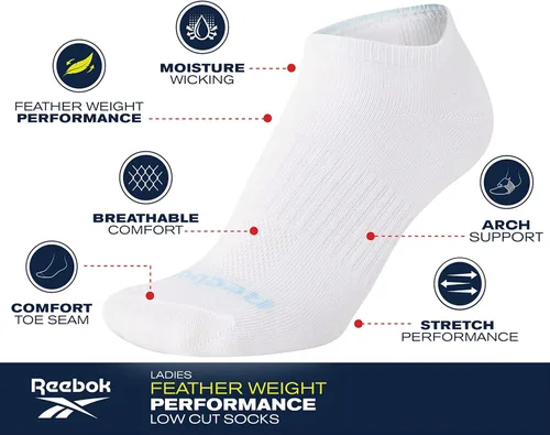 Vista 3 de Reebok Calcetines deportivos para mujer - Calcetines de corte bajo de rendimiento (paquete de 12)
