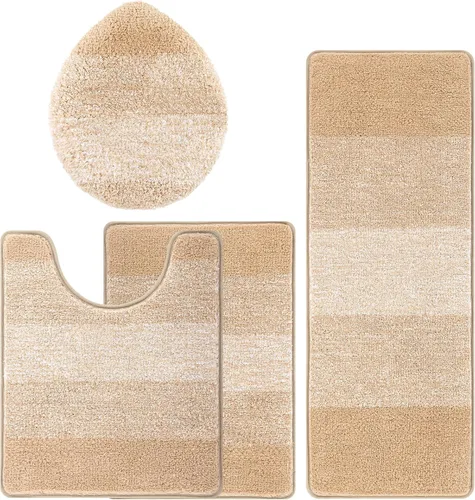 Vista 8 de Bsmathom Juego de 4 tapetes de baño de microfibra de felpa, color beige