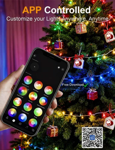 Vista 3 de echosari - Guirnalda de luces inteligentes de Navidad de 33 pies que cambian de color 100 LED Fairy Light with App, Music Sync RGB Built in Chip