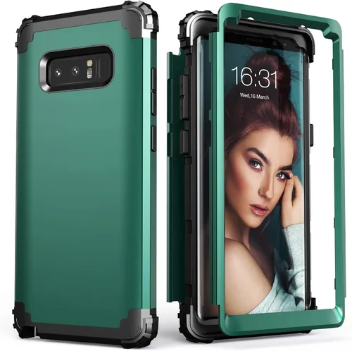 Vista 12 de IDweel Funda para Galaxy Note 8, 3 en 1, a prueba de golpes, delgada, híbrida, resistente, protección de policarbonato duro, silicona suave, Negro
