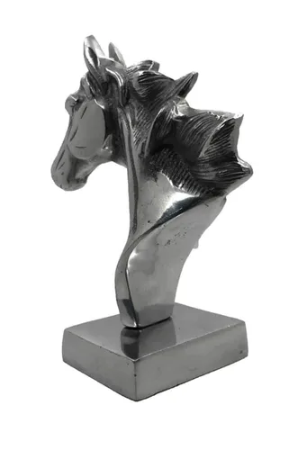 Vista 3 de Cabeza de caballo decorativa de peltre plateado