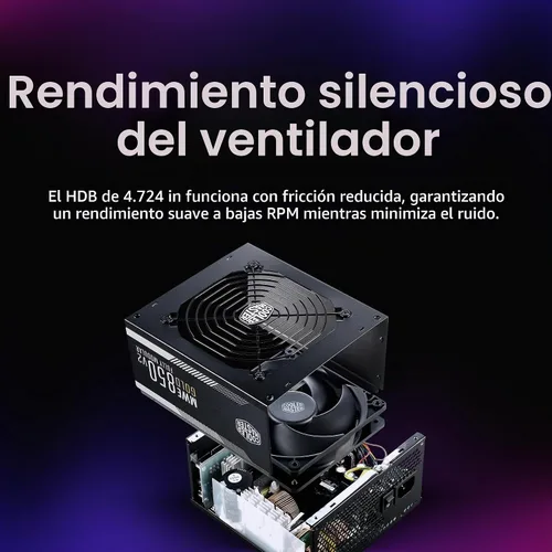 Vista 5 de Cooler Master MWE Gold 850 V2 PSU Full Modular, 850W, 80+ Gold, Diseñado para Nvidia RTX 5080 AMD RX 9070 XT, 2 Conectores EPS, Ventilador HDB
