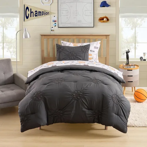 Vista 33 de Juego de edredón con diseño de baloncesto tamaño individual – Ropa de cama en una bolsa con sábanas, fundas de almohada y fundas decorativas