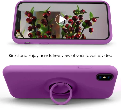 Vista 4 de MOCCA - Funda protectora de silicona con soporte, antiarañazos, de cuerpo completo y a prueba de golpes para iPhone XS/X de 5.8 pulgadas, morado