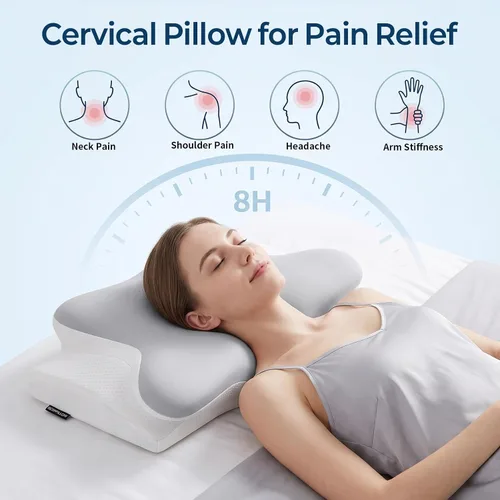 Vista 2 de Almohada cervical para aliviar el dolor de cuello, almohada cervical ergonómica para dormir, almohadas refrescantes de espuma viscoelástica