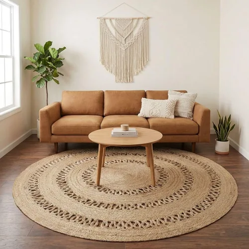 Vista 44 de RedEarth · Alfombra rectangular - 2'x3' de yute natural trenzada con respaldo antideslizante - Alfombra boho tejida a mano para dormitorio, cocina