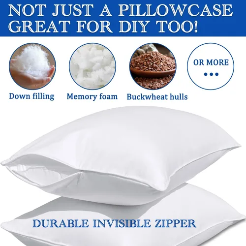 Vista 3 de Protectores de almohada con cremallera, tamaño estándar, fundas de almohada 100% algodón para cabello y piel, protector de almohada suave y cómodo