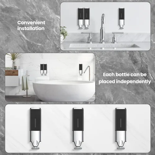 Vista 4 de EHORIA Dispensadores cuadrados 2 en 1 para la ducha, dispensador de jabón de ducha, dispensador de acondicionador, dispensador de champú