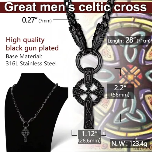 Vista 5 de ChainsProMax Collar grueso vikingo MjolnirFenrir loboceltaruna, con cadena de 28 pulgadas, puede personalizar, joyería vikingo nórdico de acero