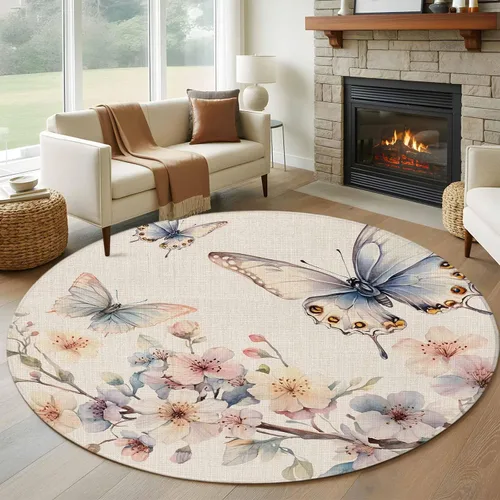 Vista 14 de Small Area Rugs 2x3 Ft, Spring Flowers Non-Slip Area Rugs for Living Room Bedroom Entryway, Watercolor Botanical Floral Butterfly Washable Carpet