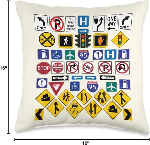 Vista 4 de L&S Street Signs Road, Warning Signs - Almohada (16 x 16 pulgadas), multicolor