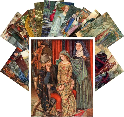 Vista 13 de Postales vintage 24 unids oriental y medieval cuentos caballero princesse Vintage libro ilustración
