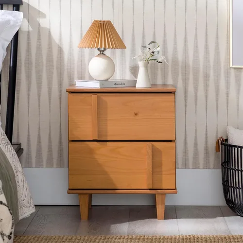 Vista 2 de Walker Edison Sprague - Mesita de noche contemporánea de madera maciza con cajón, 20 pulgadas, caramelo