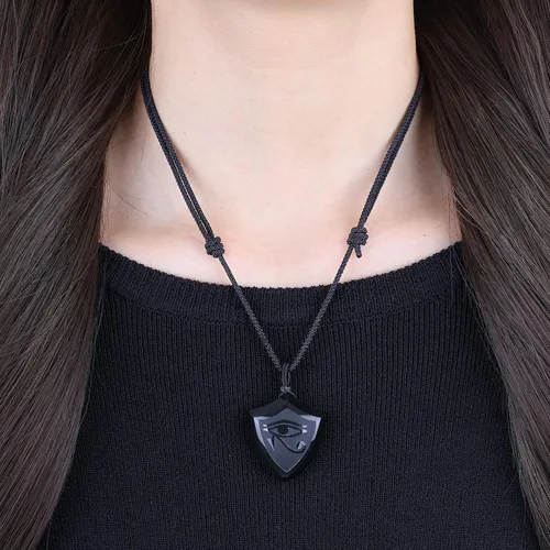 Vista 3 de COAI Collar de amuleto con colgante de obsidiana negra, Piedra, Obsidiana