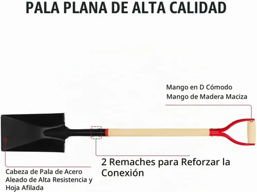Vista 2 de VNIMTI Pala para Excavar, Pala Resistente con Mango en D de Madera, Pala Plana Cuadrada para Jardinería y Bordeado, 45 Pulgadas