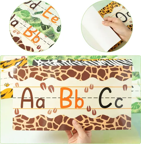 Vista 4 de TICIAGA Juego de 15 tablones de anuncios de línea del alfabeto de animales de safari, animales de la selva, números ABC del 0 al 20, decoración