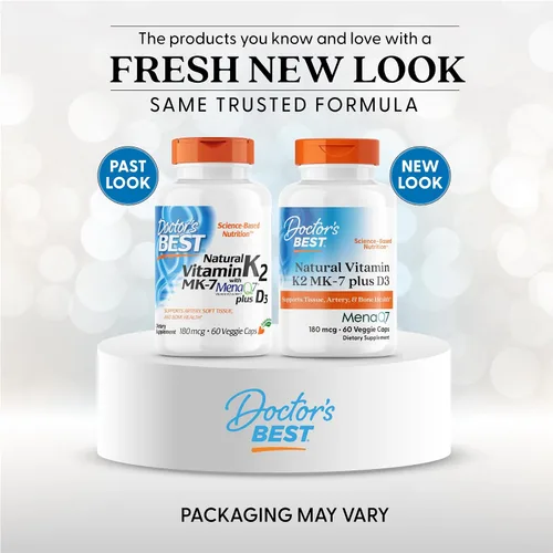 Vista 2 de Doctor's Best Vitamina natural K2 MK-7 Plus D3 - Suplemento VIT D3 y K2 MK7 para hombres y mujeres, apoya la salud de tejidos, arterias y huesos