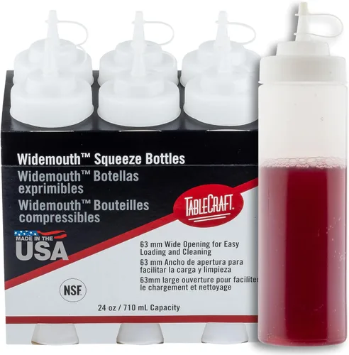 Vista 10 de Tablecraft Botellas de plástico exprimibles para condimentos, restaurante de uso comercial, boca ancha de 2.087 in, punta de cono con tapa atada
