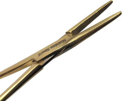 Vista 4 de Fórceps de bloqueo de hemostato para mosquitos de 5 pulgadas rectos con mandíbulas dentadas completas, ideales para sujetar, pescar, bomberos