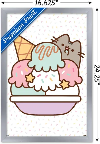 Vista 3 de Trends International Pusheen - Póster de pared de helado, 22.4 pulgadas de largo x 14.7 pulgadas, versión enmarcada en plata Versión con marco