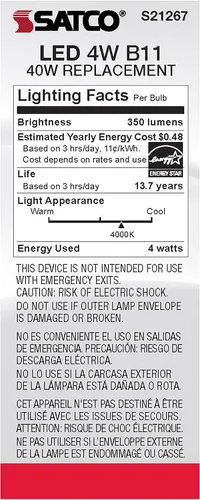 Vista 5 de Satco S21267 4B11/LED/940/CL/120V/E12-paquete de 6
