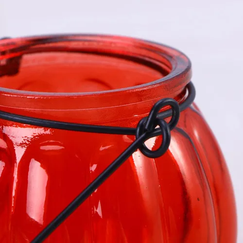 Vista 8 de Portavelas de vidrio para té de vidrio, portavelas votivas, soporte para velas de té de calabaza, candelabros colgantes para festivales, bodas, Rojo