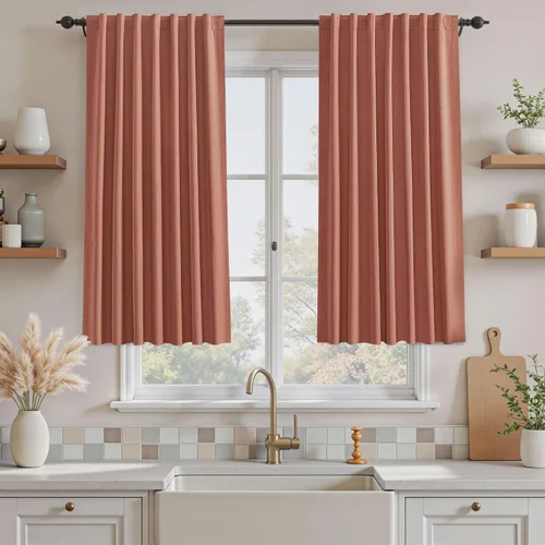 Vista 61 de UHITECH Cortinas opacas de 35 pulgadas de largo para sala de estar, 2 paneles, cortina opaca corta para cocina para ventanas pequeñas, cortinas