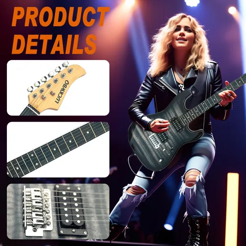 Vista 5 de Kit de inicio de guitarra eléctrica estilo ST de tamaño completo de 39 pulgadas con pastilla HH, amplificador portátil de 20 W, afinador, bolsa
