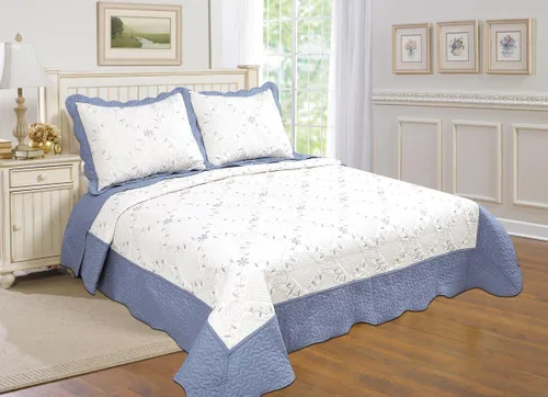 Vista 3 de ALL FOR YOU Juego de colcha reversible de 3 piezas (azul marino y blanco crema, matrimonial/Queen)