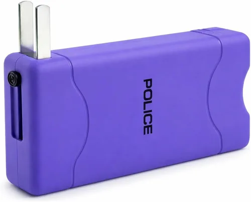 Vista 6 de Policía Stun Gun 800 Mini recargable LED linterna autodefensa púrpura