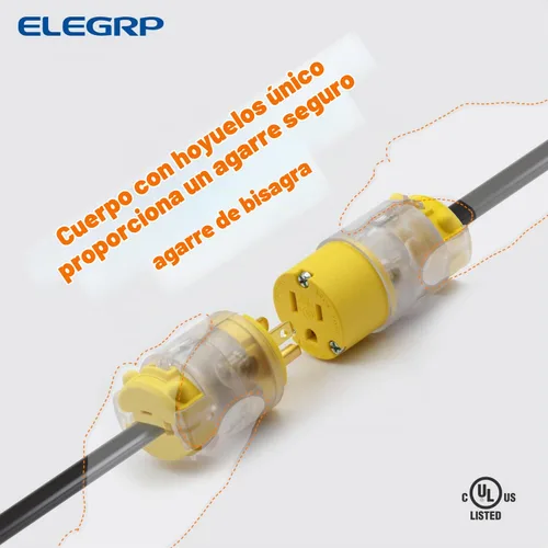 Vista 6 de ELEGRP NEMA 5-15R de 15 amperios, 125 voltios, 2 polos, 3 cables, conexión a tierra, hoja recta, enchufe eléctrico, cable de repuesto, grado