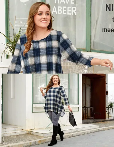 Vista 5 de LARACE - Camisa de talla extragrande para mujer, camisa tipo túnica con manga 34, ajuste holgado, ropa básica para mujer