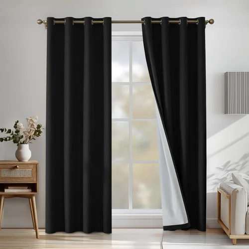 Vista 108 de Cortinas 100% opacas para dormitorio, cortinas opacas de 63 pulgadas de largo, cortinas opacas de lino para sala de estar, cortinas con ojales