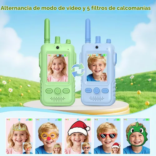 Vista 7 de Walkie Talkies de video recargables para niños: 1.5 veces más duración de Verde+azul