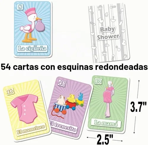Vista 3 de More Fiesta Juego de bingo para baby shower en español, para 10 jugadores