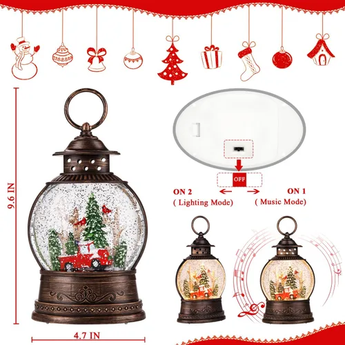 Vista 5 de Decoraciones de Navidad para interiores - 8 canciones navideñas, globo de nieve de Navidad musical - Globo de nieve con remolino de purpurina