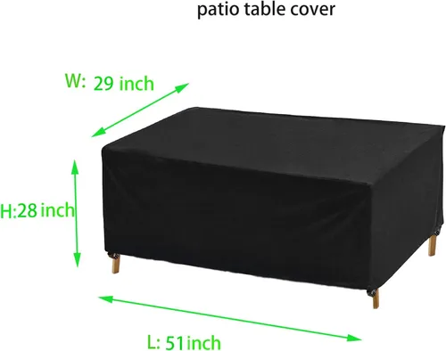 Vista 2 de Funda para mesa de patio, 51 pulgadas de largo x 29 pulgadas de ancho x 28 pulgadas de alto, resistente al agua, para todo tipo de clima, fundas