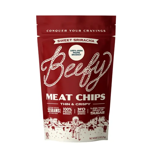 Vista 12 de BEEFY Meat Chips - Mostaza Miel - 2.5oz. 100% Prime Brisket. 13g de proteína por onza.