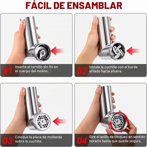 Vista 6 de FavorKit Accesorio para molinillo de alimentos de acero inoxidable para mezcladores KitchenAid, procesador de carne apto para lavavajillas, incluye