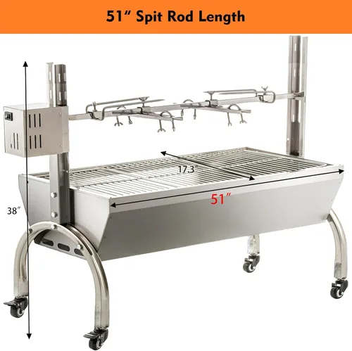 Vista 4 de DEWOSEN Asador con espetón de parrilla de 50W, 51 pulgadas, parrilla BBQ para exterior, pequeño, para asar cerdo y cordero, 132LBS/60KG, de acero