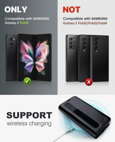 Vista 2 de OCASE Funda tipo cartera para Samsung Galaxy Z Fold 5 5G con soporte para S Pen (versión actualizada) de piel sintética, ranuras para tarjetas