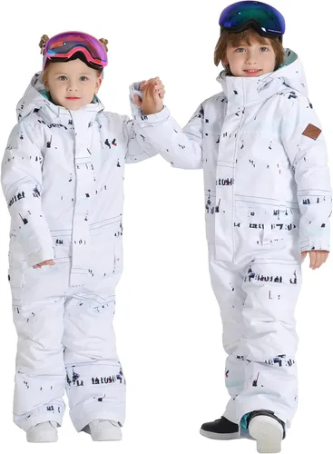 Vista 3 de Chaqueta de esquí para niños, trajes de esquí para niños y niñas, resistente al viento, cálido, ropa de esquí de una pieza, traje de nieve para niños