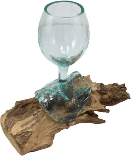 Vista 4 de Ebros Gift Handicraft Balinesa hecha a mano de madera natural de raíz gamal con cáliz de copa de vino fundida soplada a mano como vasos de aire