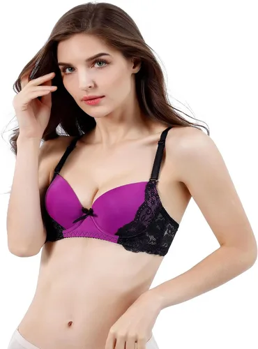 Vista 3 de YooMee Conjunto de brasier con aros para mujer paquete de 4 sujetadores de encaje con copa completa