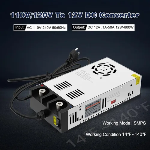 Vista 2 de IMAYCC Convertidor de CA a CC 12V SMPS,Convertidor de 110V a 12V CC,Fuente de alimentación de 12 voltios Convertidor de potencia Máx 600W 50A CC